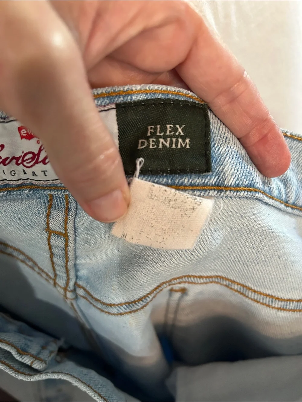 Levis Sz 42 x 32 Light Wash Flex Denim Distressed Jeans - Orange Tab
